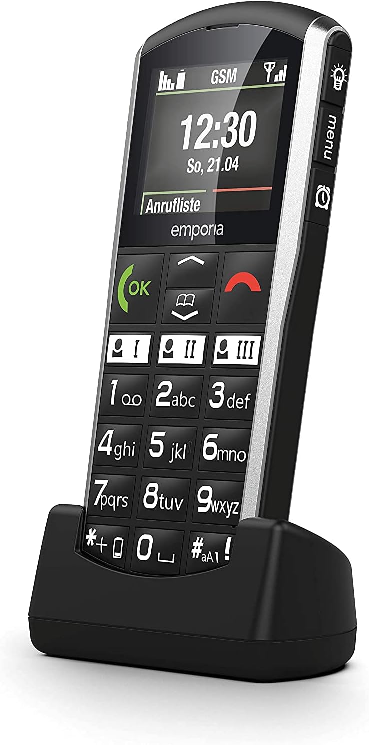 Emporia SIMPLICITY Handy, 2 Zoll Farbdisplay, grosse Tasten, SOS-Taste, Ladestation, M4/T4, kompatib