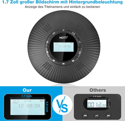 HOTT CD Player Tragbar Bluetooth CD-Player mit 4 Lautsprecher und FM-Transmitter, Tragbarer CD Playe