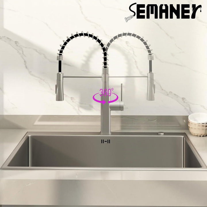 Wasserhahn Küche, SEMANEY Hochdruck Küchenarmatur Ausziehbar, Armatur Küche mit Brause 2 Strahlarten