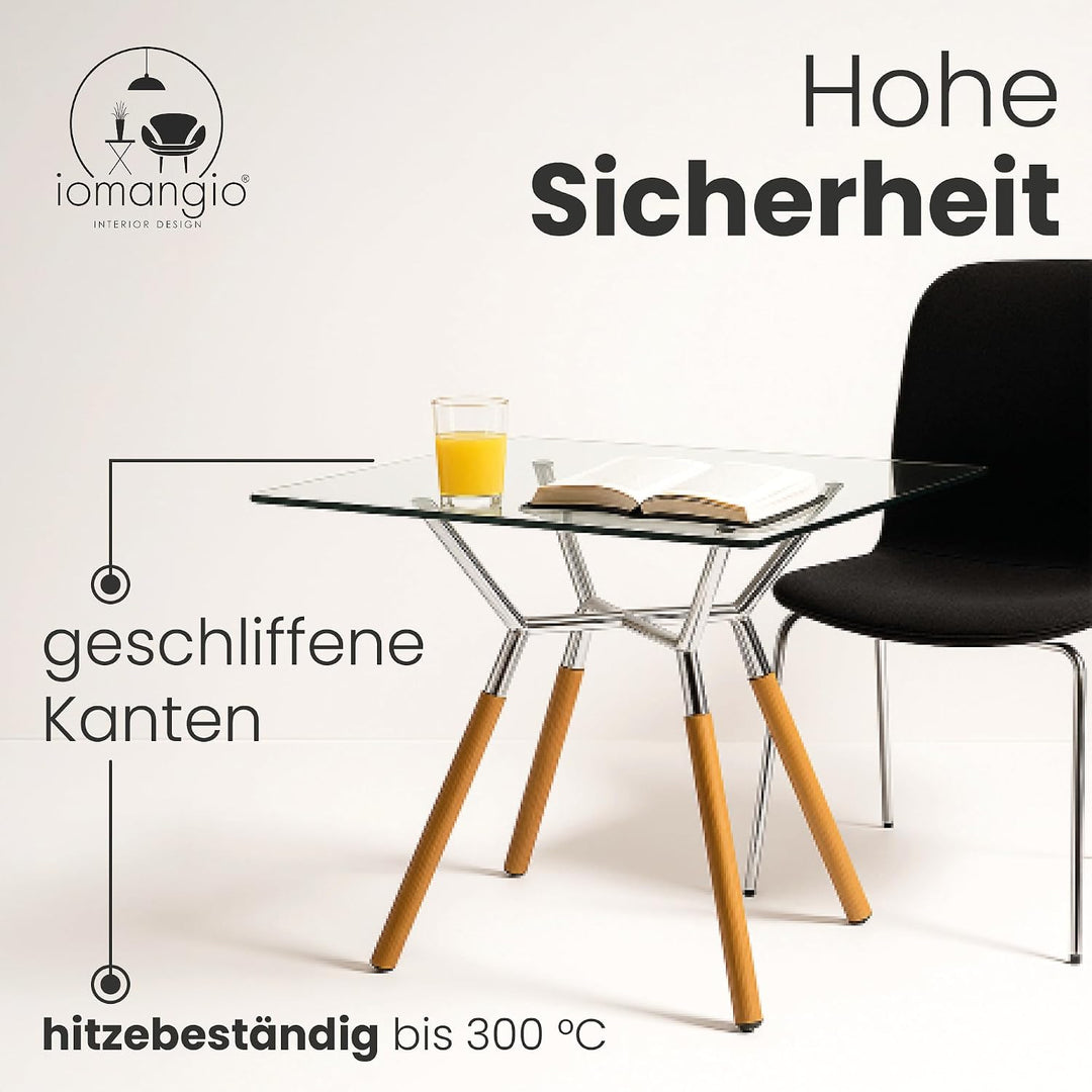iomangio® Glasplatte Eckig 70 x 70cm Schwarz - Glasscheibe aus gehärtetem ESG Glas 6mm Dick – Tischp