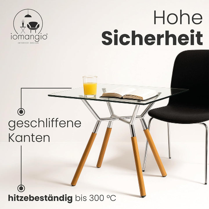 iomangio® Glasplatte Eckig 70 x 70cm Schwarz - Glasscheibe aus gehärtetem ESG Glas 6mm Dick – Tischp