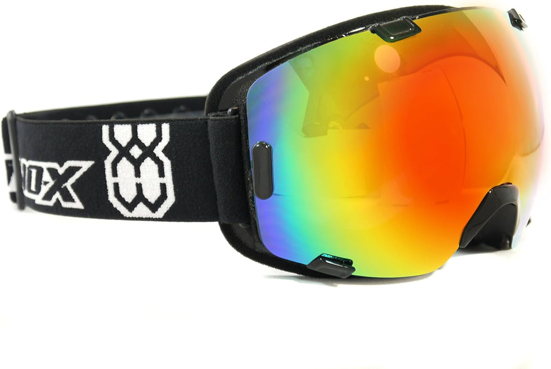 TWO-X AIR Skibrille schwarz verspiegelt iridium Spiegelglas Rahmenlos 100% UV Schutz Antifog getönt