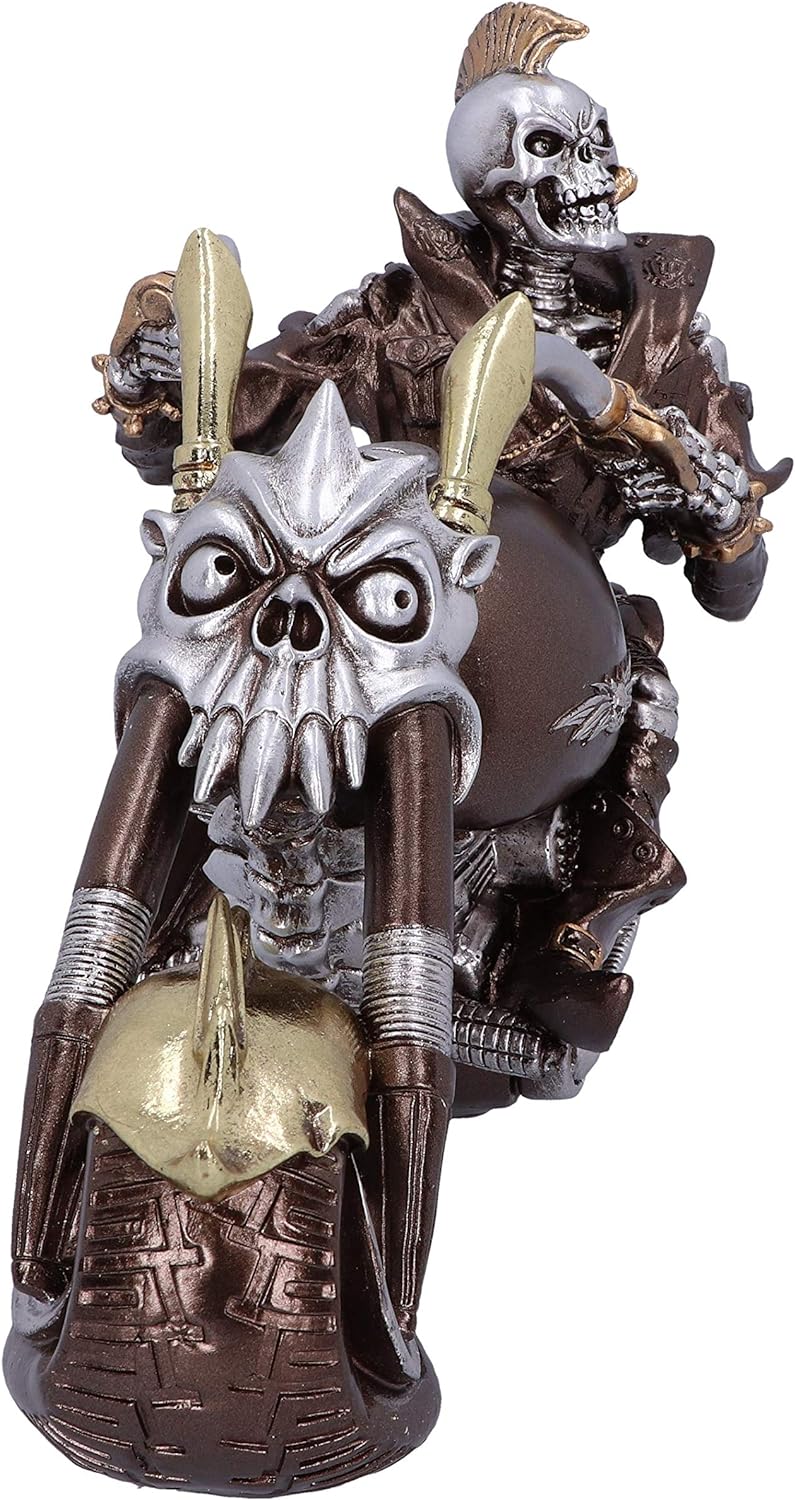 Nemesis Now Wheels of Steel Steampunk Motorrad-Skelett-Figur, 29 cm, silberfarben