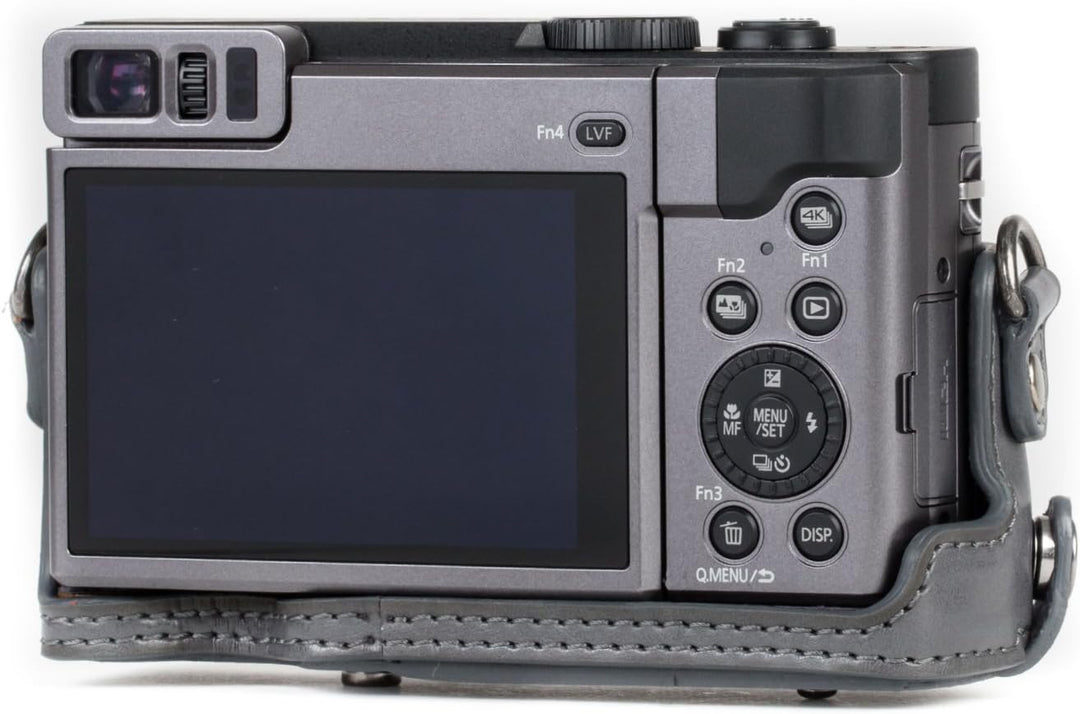 MegaGear MG1261 Panasonic Lumix DC-TZ95, DC-TZ90 Ever Ready Leder Kamera-Case mit Trageriemen - Grau
