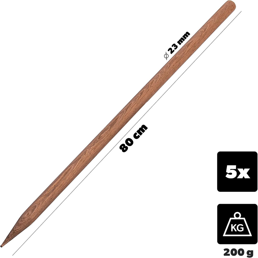 KADAX Holzstäbe 80 cm x 23 mm, 5er Set, Pflanzstäbe aus imprägniertem Holz, Holzpfähle als Rankhilfe