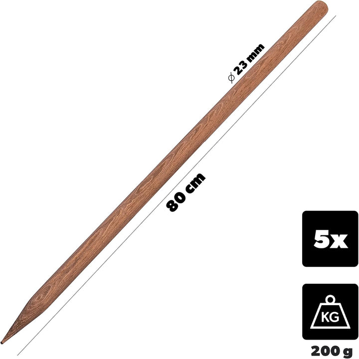 KADAX Holzstäbe 80 cm x 23 mm, 5er Set, Pflanzstäbe aus imprägniertem Holz, Holzpfähle als Rankhilfe