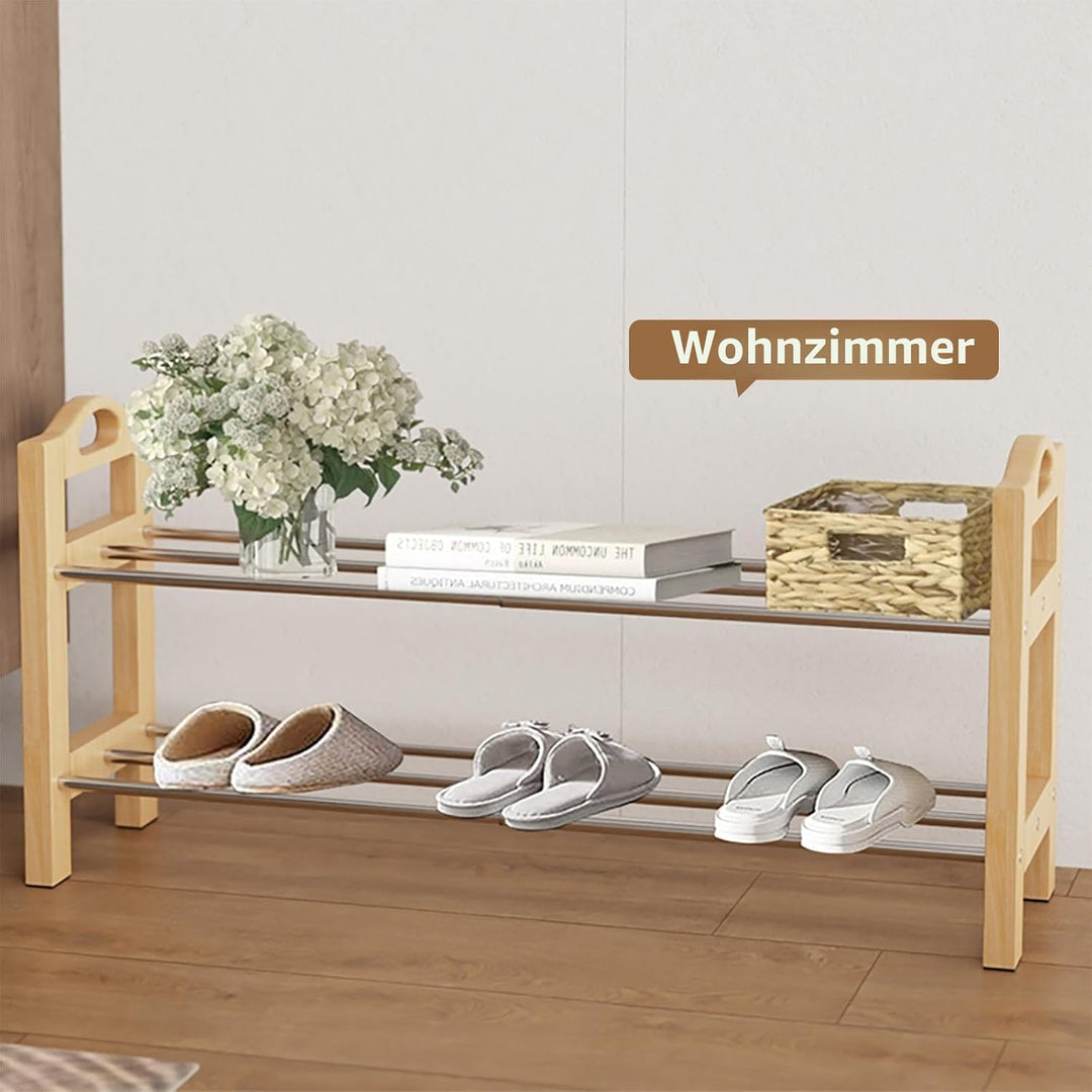 LEMIKKLE Schuhregal, 2-lagiges erweiterbares schuhschrank aus Holz, kleines Schuhregal schmal für En