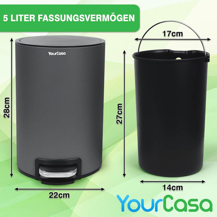 YourCasa Mülleimer Bad [5L] aus Edelstahl für Badezimmer [Softclose] - Badmülleimer Klein Kosmetikei