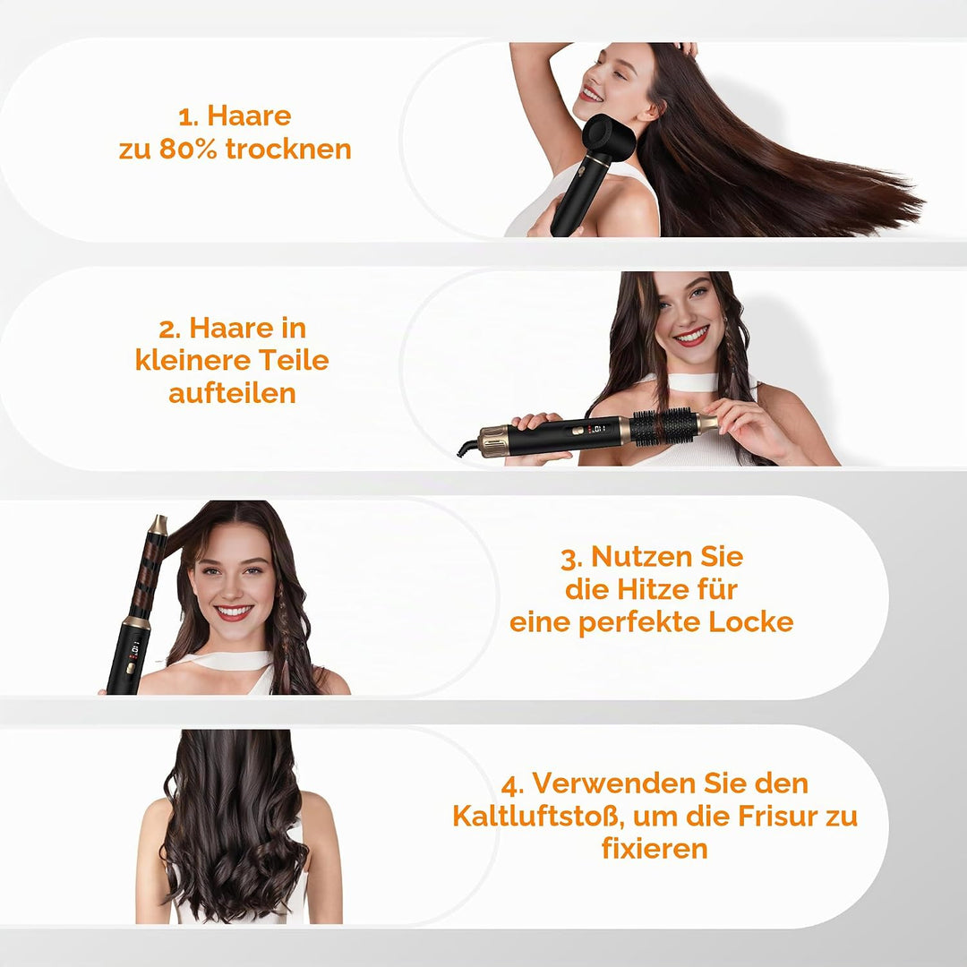 UKLISS Haarstyler 5 in 1 mit LCD-Display, Hair Dryer &amp; Airstyler Set mit Föhnbürste, Airluft Hair Lo