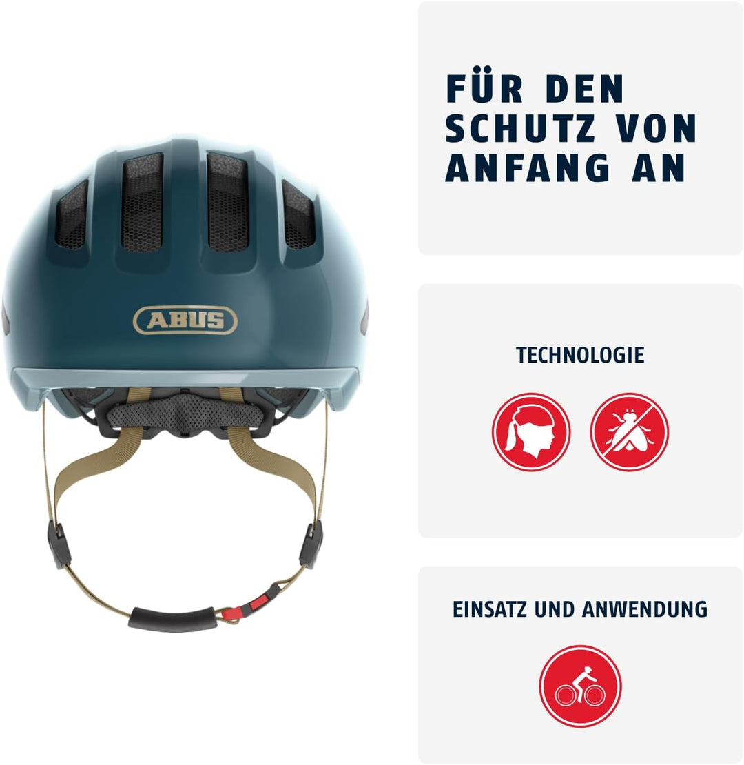 ABUS Kinderhelm Smiley 3.0 ACE LED - Fahrradhelm mit Licht - tiefe Passform & Platz für einen Zopf -