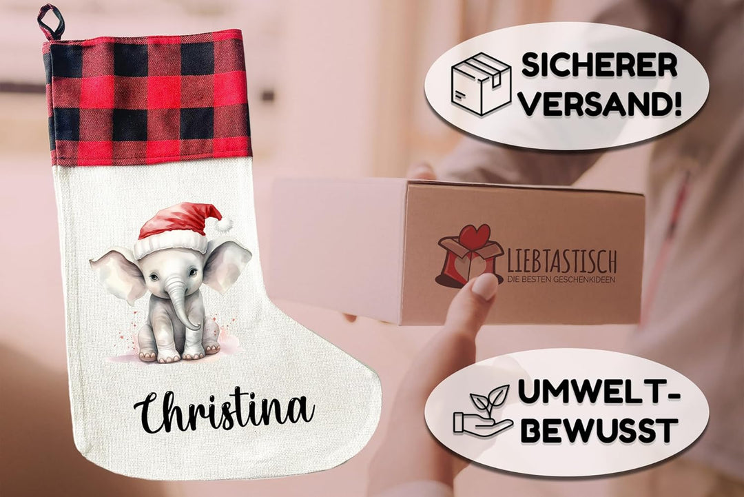 Personalisierte Weihnachtssocken mit Tieren - 40cm x 30cm - Weihnachtsstrumpf zum Nikolaus oder Weih