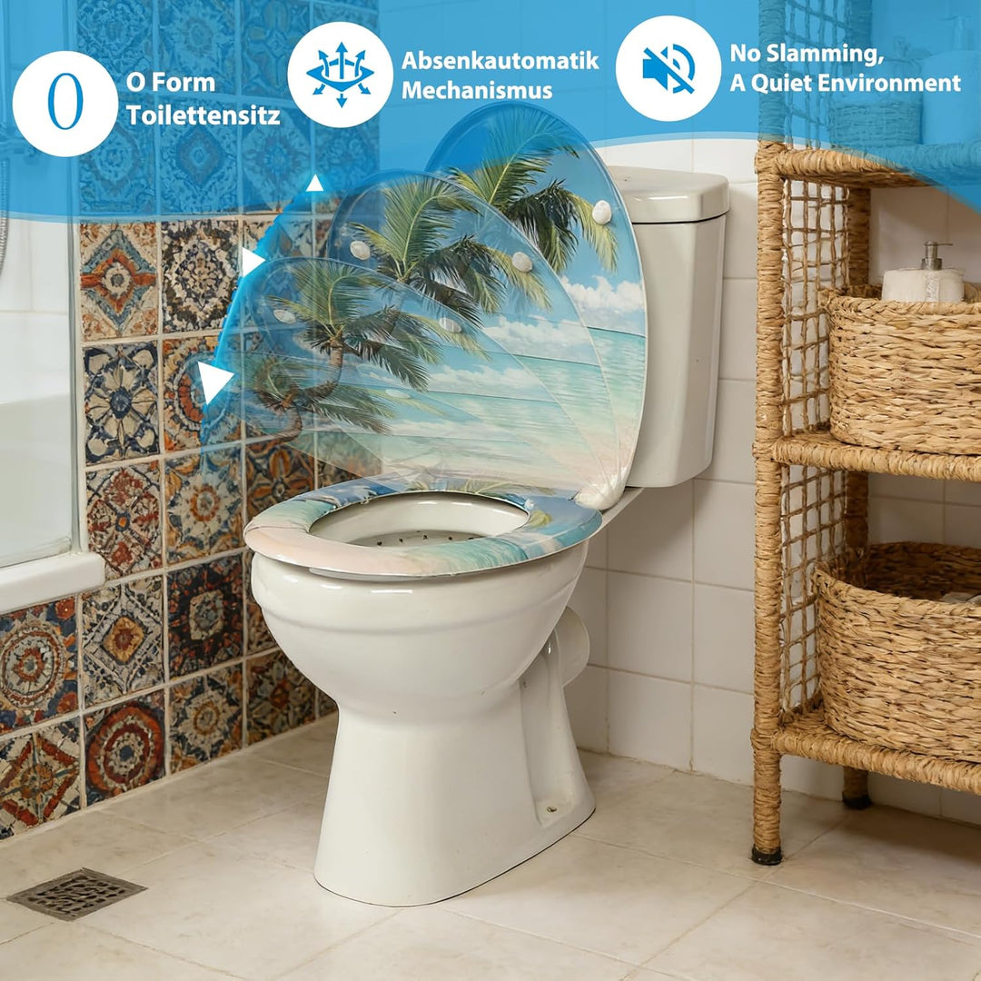 Duroplast-Toilettensitz, O-förmiger Toilettendeckel mit Soft-Close-Mechanismus, Edelstahlscharnier,