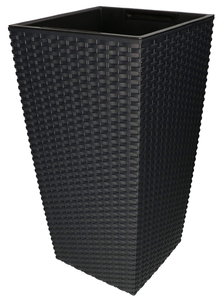 KOTARBAU® Blumentopf 325x325x610mm Rattandesign Quadratisch mit Innentopf Anthrazit, 325x325x610mm