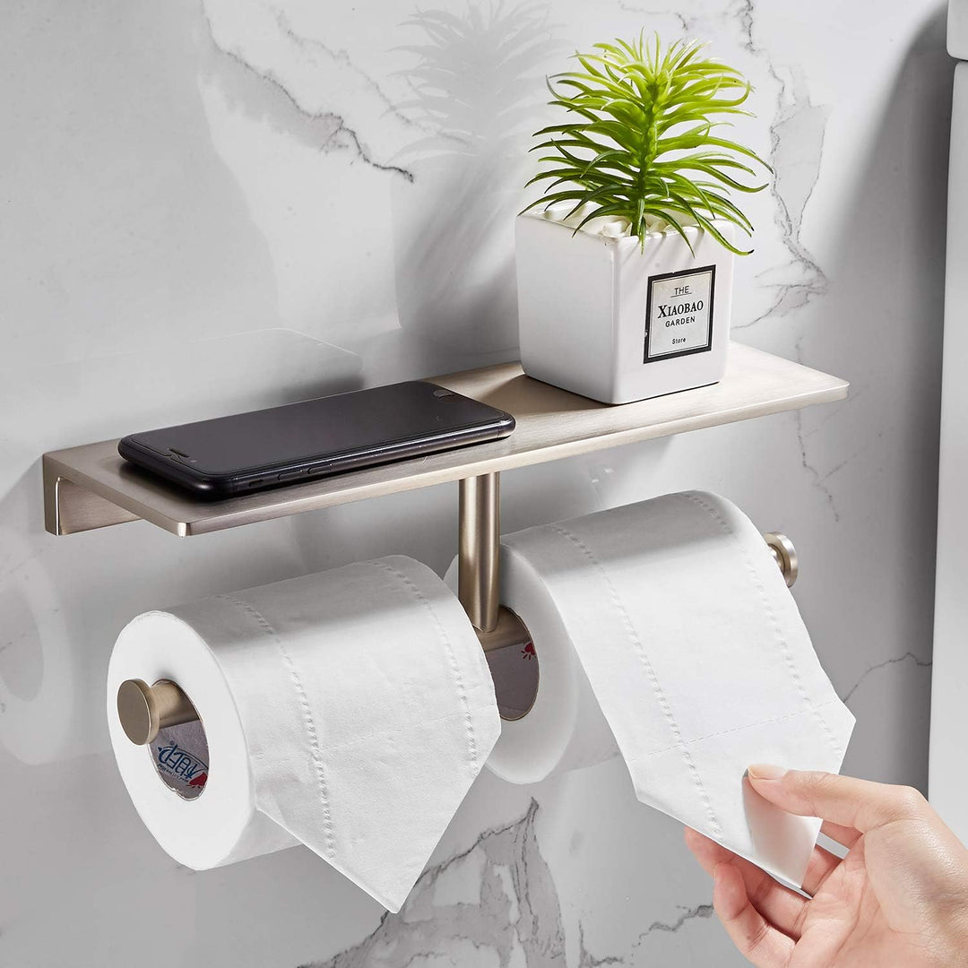 Doppelrollen-Toilettenpapierhalter mit Ablage aus massivem Messing und erstklassigem Papiertaschentu