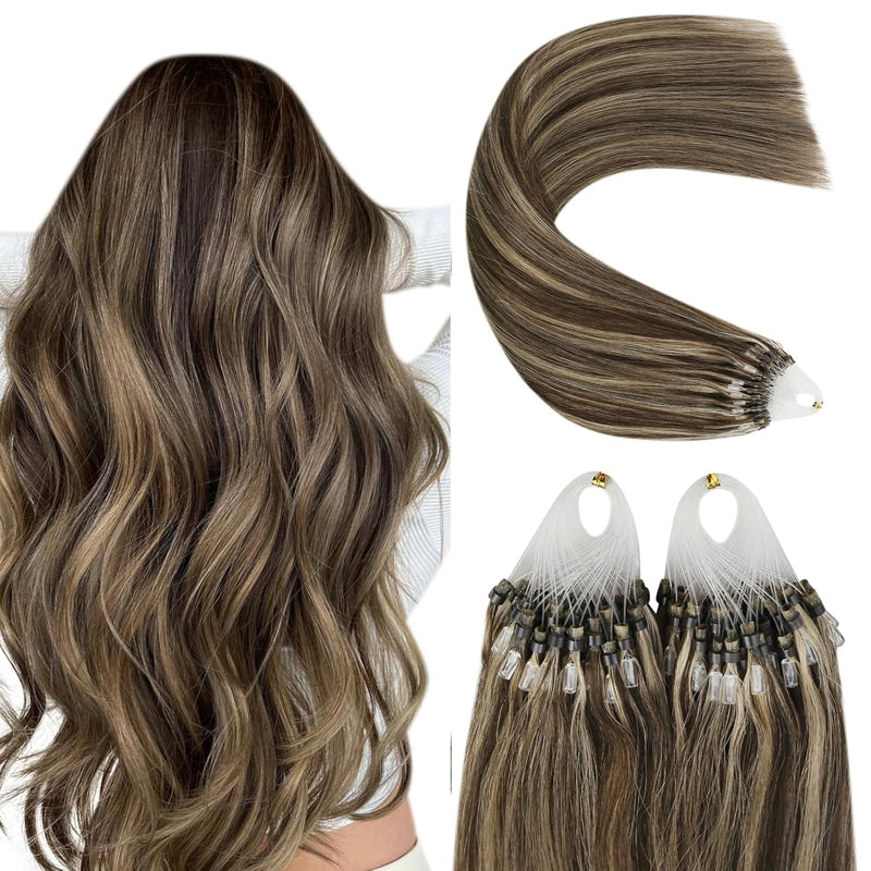 YoungSee Microring Extensions Echthaar Braun 40 cm Microring Hair Extensions Micro Loop Extensions E