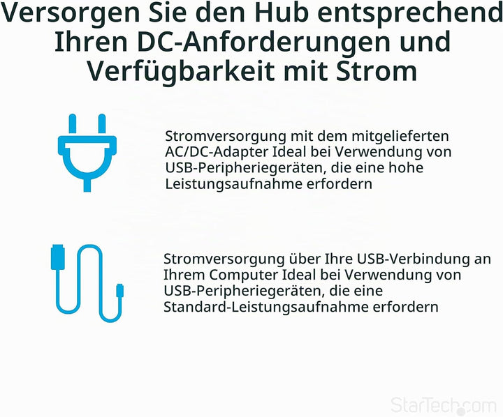 StarTech.com 7 Port USB 3.0 SuperSpeed Hub - USB 3 Hub Netzteil / Stromanschluss und Kabel - Schwarz