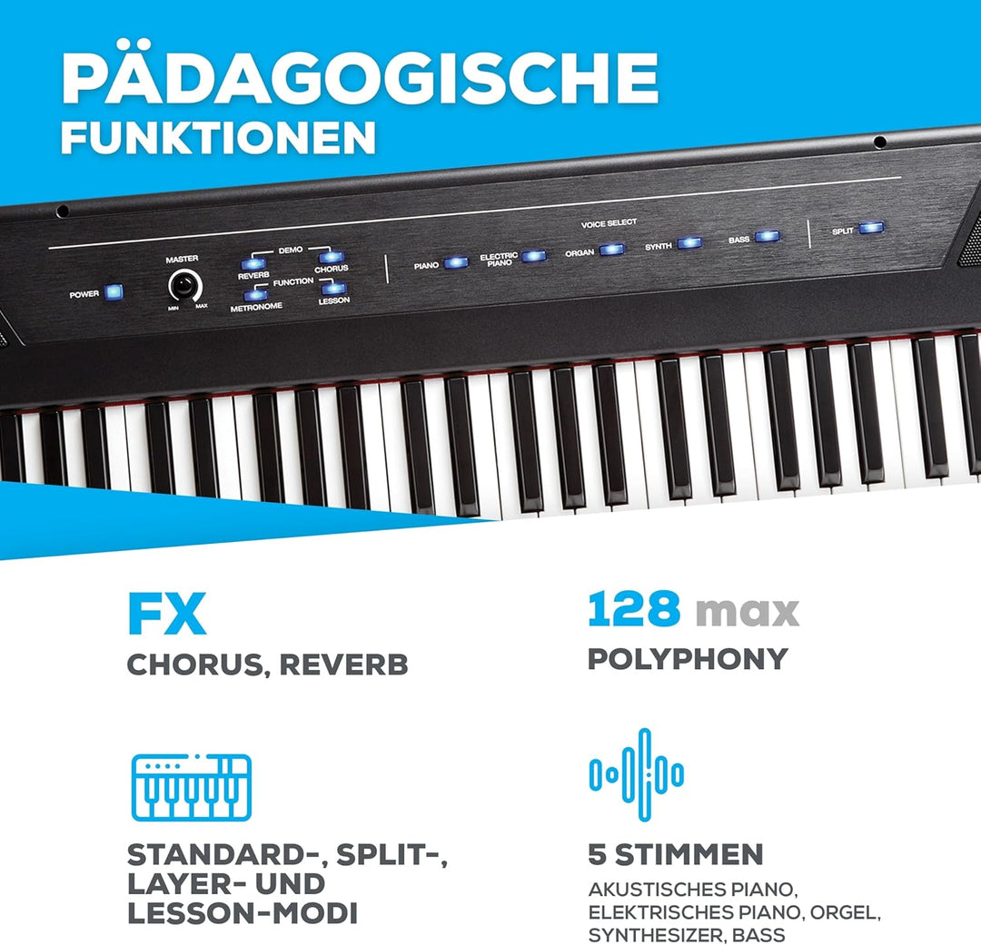 Alesis Recital - E Piano 88 Tasten für Einsteiger mit Halbgewichteten Volle Grösse Klavier, Lautspre