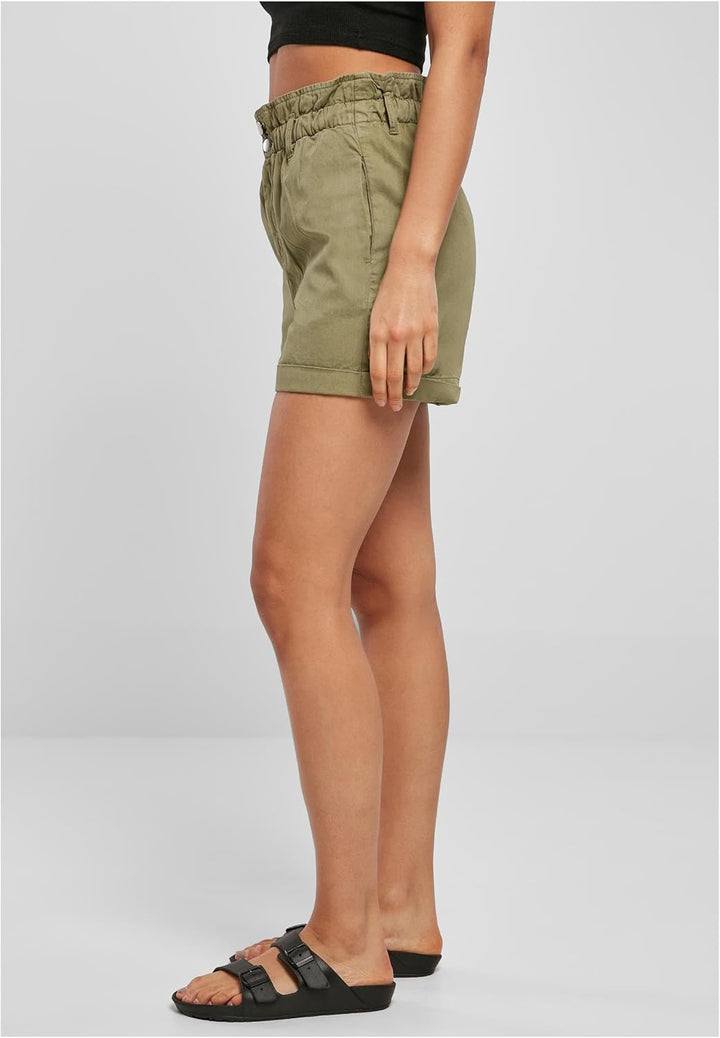 Urban Classics Damen Ladies Paperbag Shorts 27 Khaki, 27 Khaki