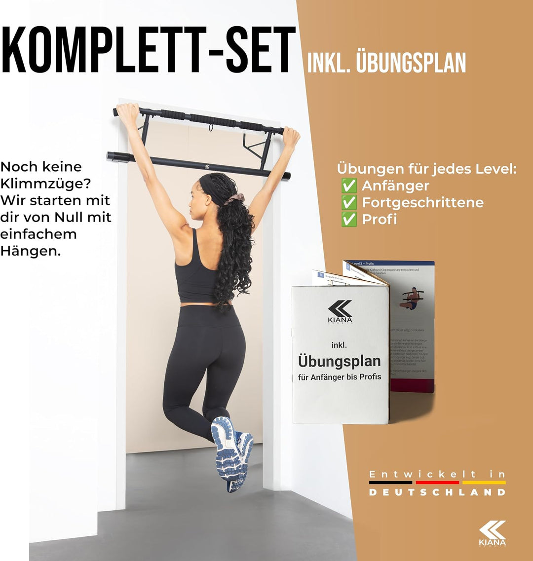 KIANA Sports Klimmzugstange für Türrahmen ohne Bohren & ohne Schrauben | Pull Up Bar Tür bis 150kg |