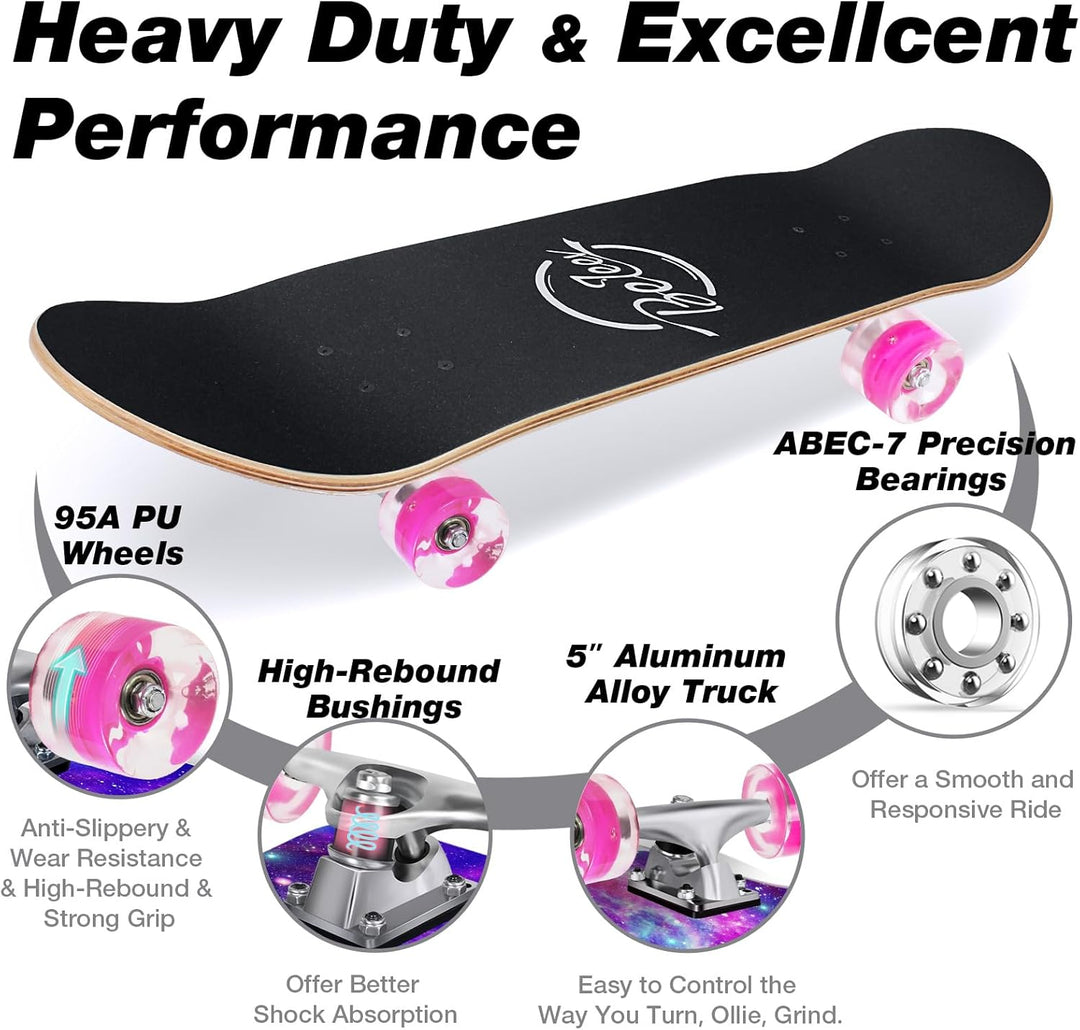 BELEEV Skateboard 31x8 Zoll Komplette Cruiser Skateboard für Kinder Jugendliche Erwachsene, 7-Lagige