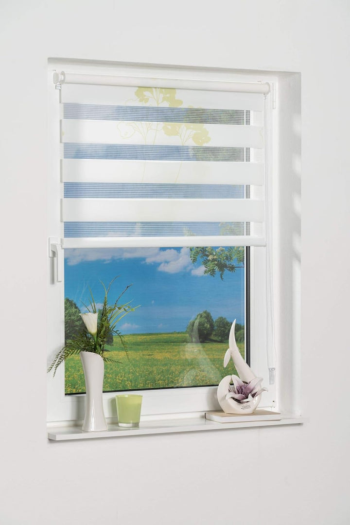 K-home Klemmfix Doppelrollo Denia ohne Bohren Grün 100 x 150 cm (B x L) Design:Blume Blume (Grün) 10