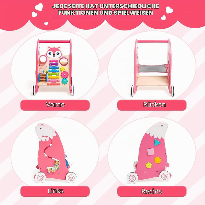 Holz Spielzeug Baby mit Multifunktional Montessori Spielzeug, Lauflernwagen mit Xylophon,Musikinstru