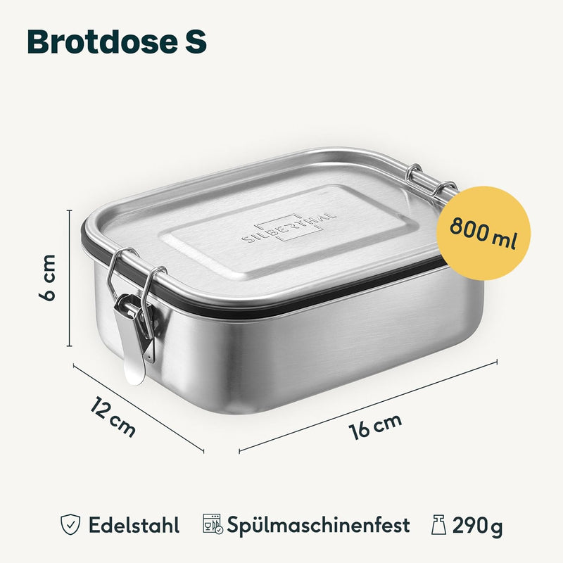 SILBERTHAL Brotdose Edelstahl mit Fächern 3er Set – Lunchbox Kinder & Erwachsene – Auslaufsicher & L