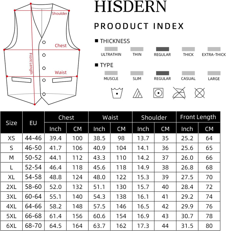 HISDERN Herren Weste Paisley Floral Jacquard Krawatte Einstecktuch Taschentuch Weste Anzug Set S Hel