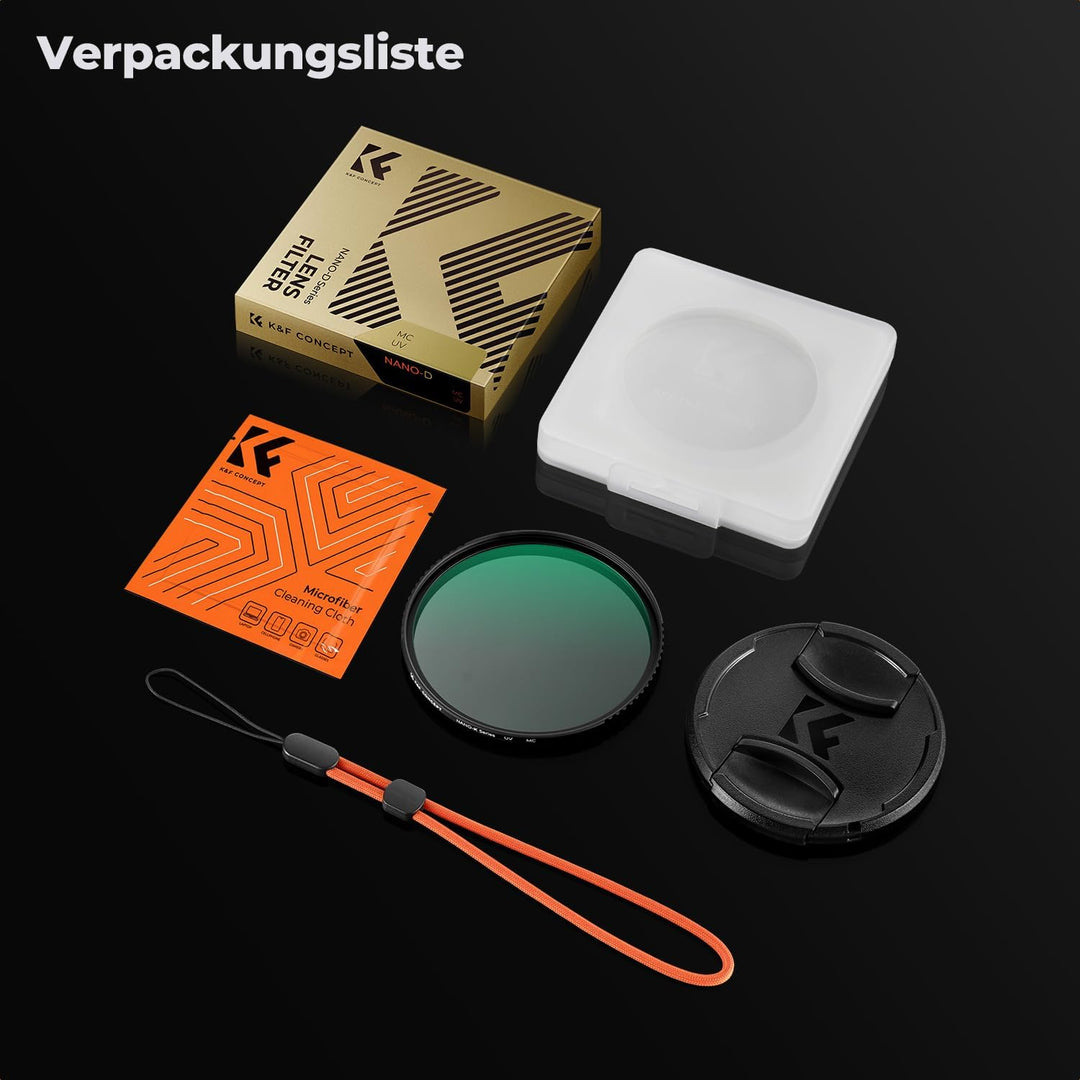 K&F Concept Nano D-Serie UV Filter 58mm mit Objektivdeckel, Reinigungstuch,HD,Schutzfilter mit 24 Sc