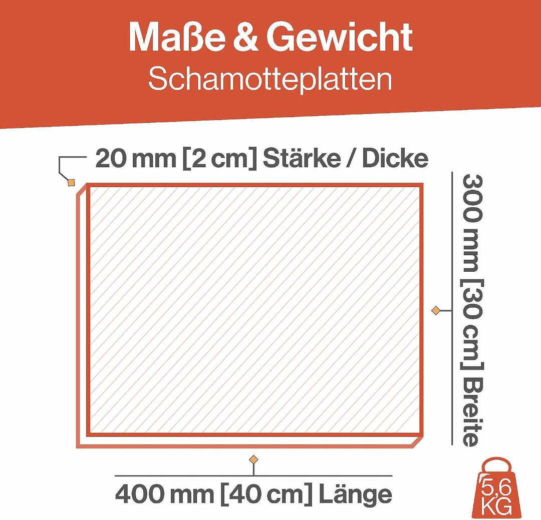 Feuerfest 123 - Schamotteplatte 400x300x20 mm, Schamottsteine Auskleidung Öfen &amp; Kamine, lebensmitte