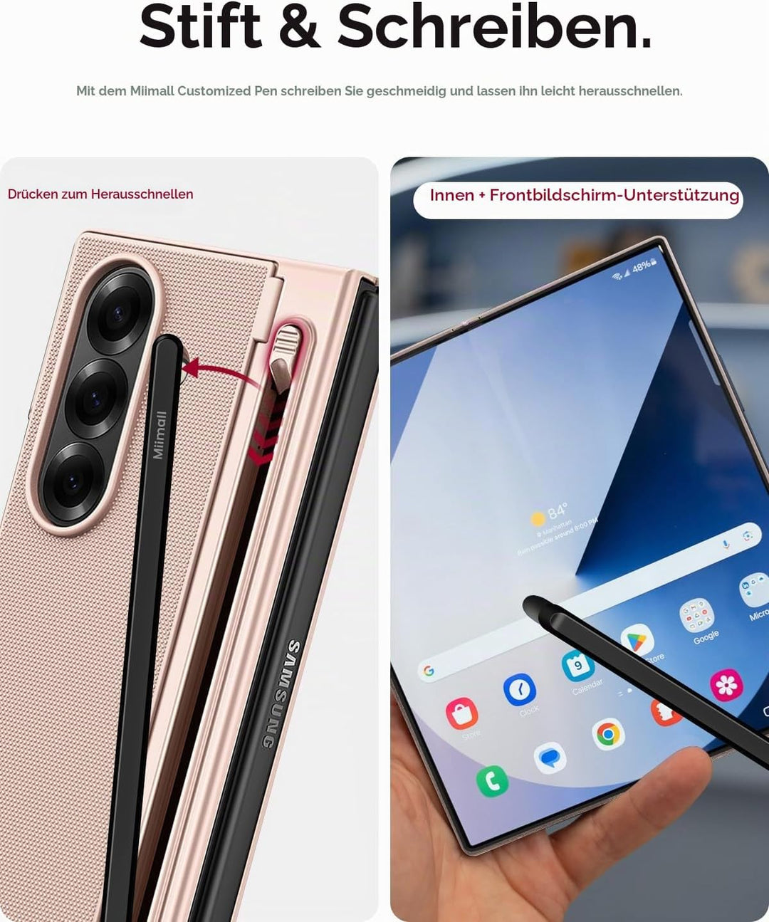 Miimall Kompatibel mit Samsung Galaxy Z Fold 7 Hülle mit S-Pen &amp; Stifthalter, [HD Displayschutz] Ult
