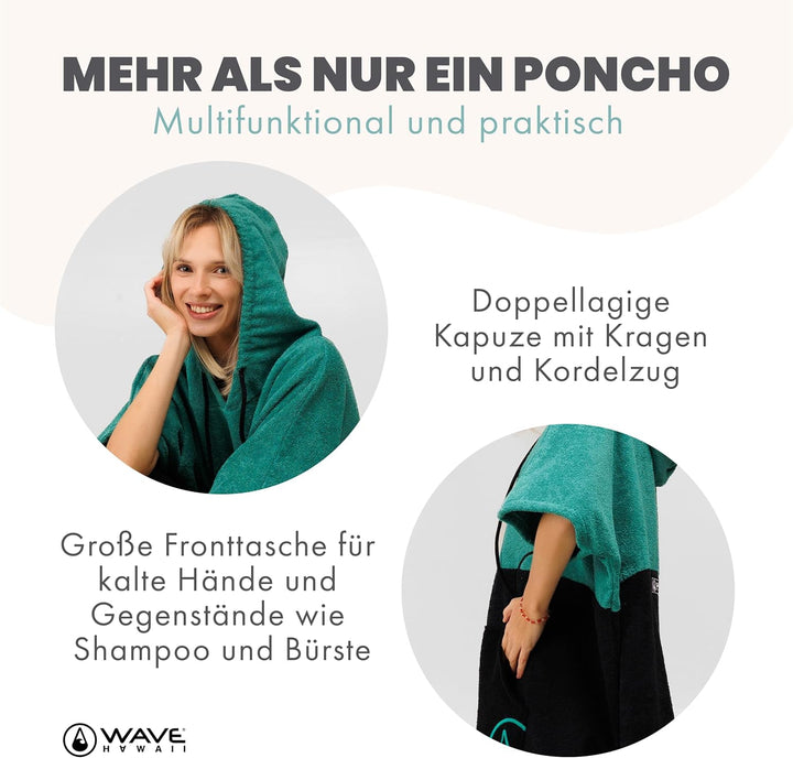 WAVE HAWAII Poncho Aveiro Surfponcho 100% Baumwolle für Körpergrössen von 170-200 cm Umkleidehilfe f