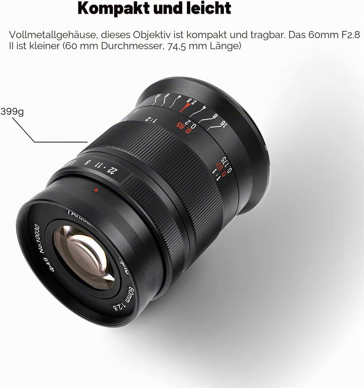 7artisans 60mm F2.8 II Makro-Objektiv, Kompatibel mit Fuji X-Mount-Kameras Kameras X-A1 X-A10 X-A2 X