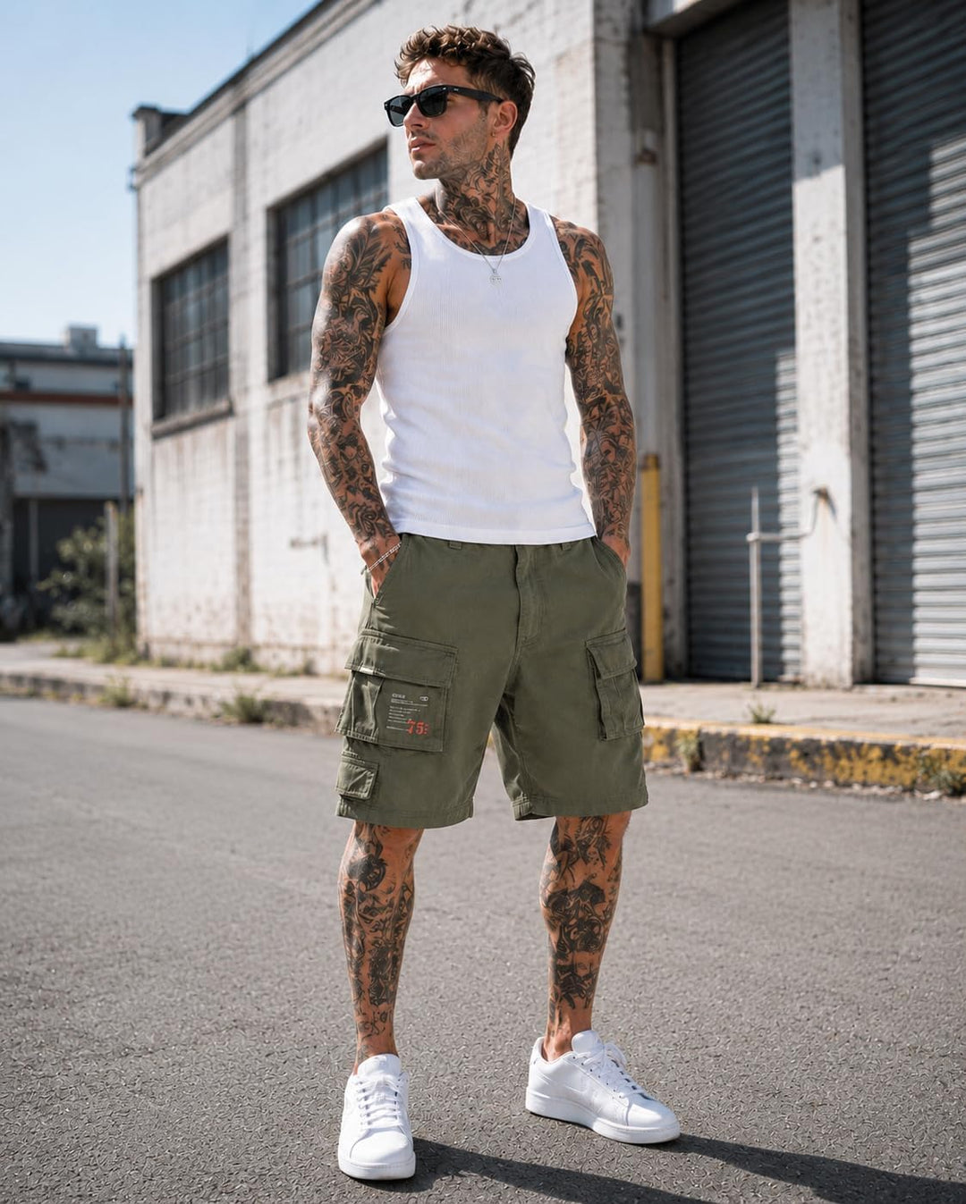 Trooper Herren Cargo Shorts Lightning Edition Bermuda Kurze Hose Vintage (S-7XL) S Oliv, S Oliv