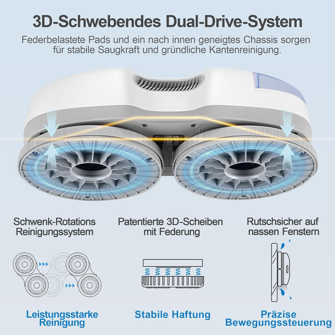 HUTT S7 Plus Fensterputzroboter mit Akku Abnehmbarer (90Min Reinigung) 5500Pa, 3D Schwebendes Doppel
