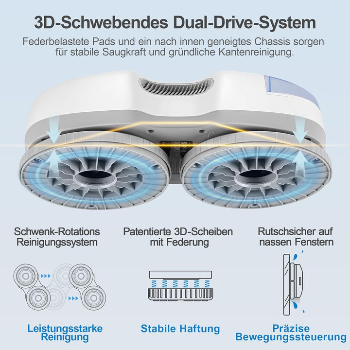 HUTT S7 Plus Fensterputzroboter mit Akku Abnehmbarer (90Min Reinigung) 5500Pa, 3D Schwebendes Doppel