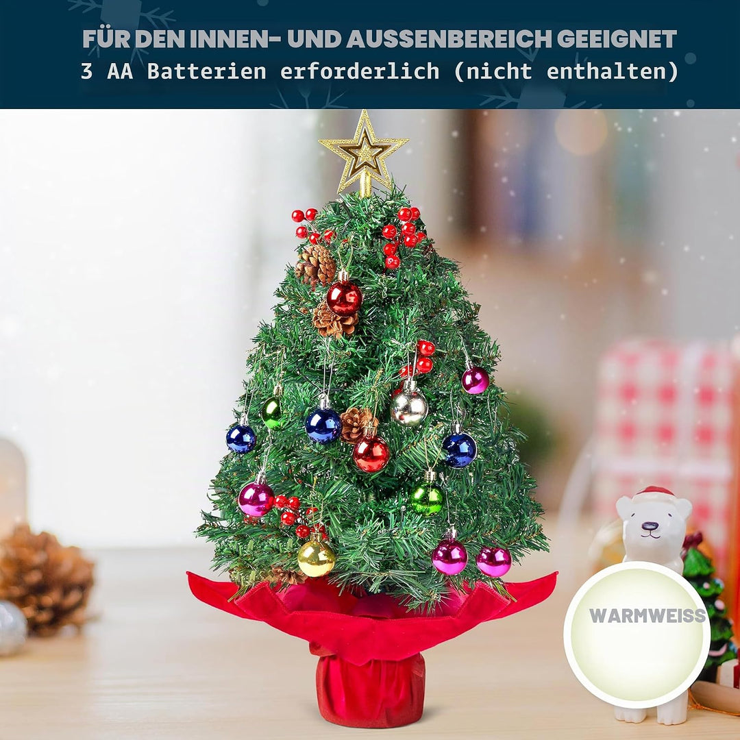 Joiedomi 24" Prelit Tabletop Weihnachtsbaum mit warmen Lichtern, Stechpalmen Beeren, Tannenzapfen fü