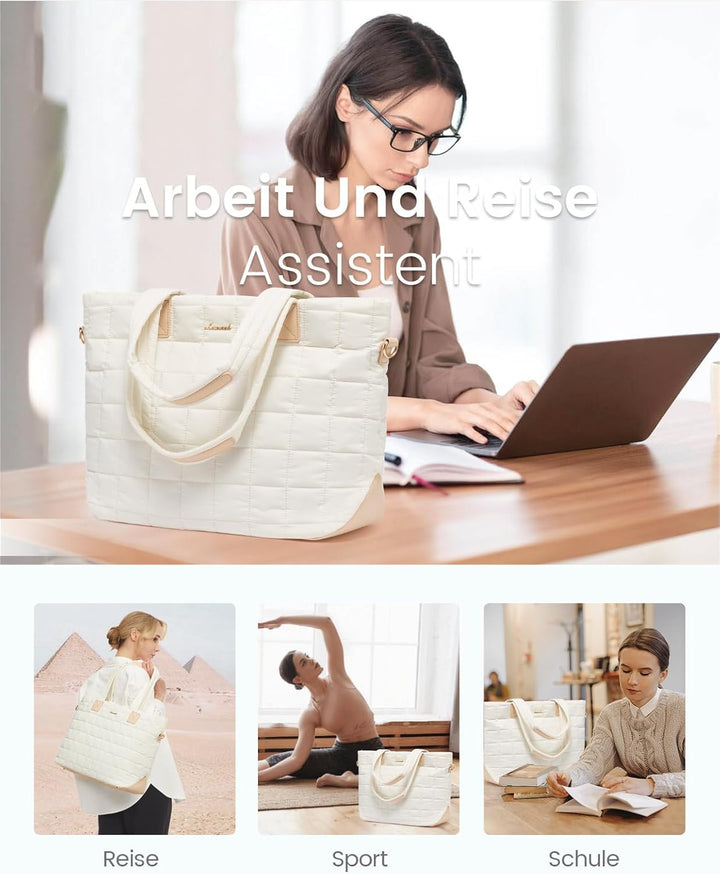 LOVEVOOK Laptop Handtasche Damen Gross，Puffer Laptoptasche 15,6 Zoll，Arbeitstasche Shopper Tasche Sc