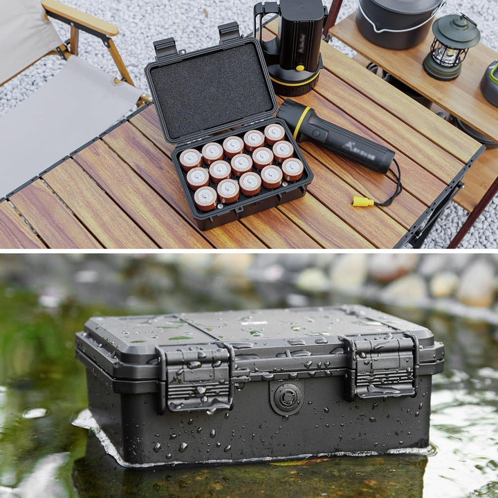 KIWIFOTOS Batterie-Organizer mit 15 Steckplätzen, Typ D, robust, IP67, wasserdicht, LR20/D/AM1 Zelle