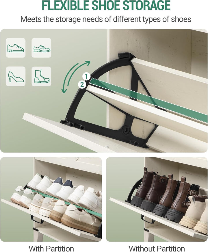 Hzuaneri Schuhschrank mit 2 Klappen, Schuhregal Schuhkipper Schmal, 1 Grosse Schublade, Verstellbar,