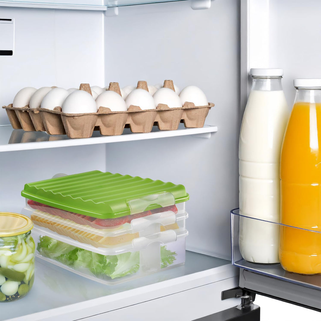 com-four® Lunch-Box mit mehreren Fächern - Aufschnittbox stapelbar für den Kühlschrank - Brotdose au