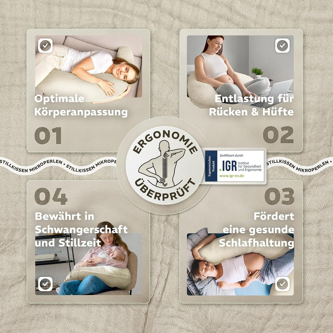 sei Design Stillkissen XXL Mikroperlen-Füllung mit Musselin-Bezug aus Baumwolle [100% Bio-Baumwolle