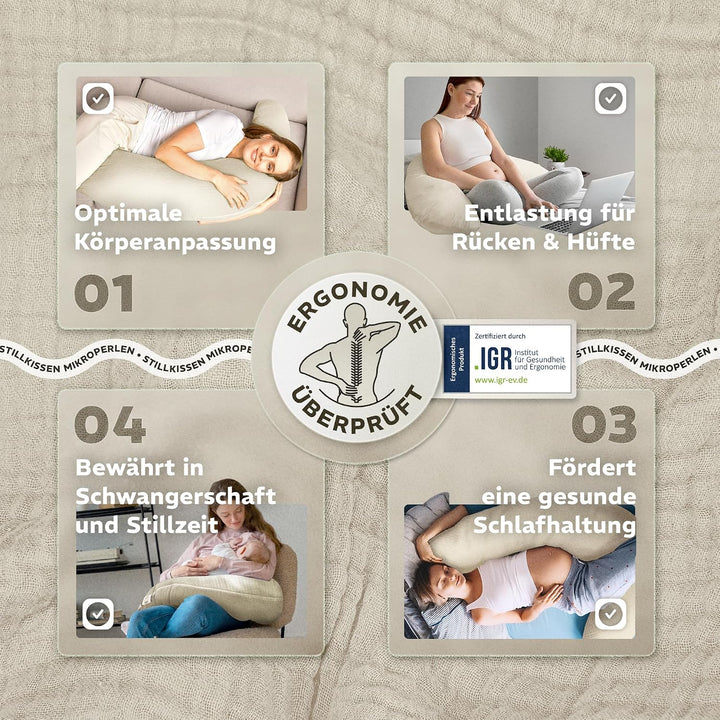 sei Design Stillkissen XXL Mikroperlen-Füllung mit Musselin-Bezug aus Baumwolle [100% Bio-Baumwolle