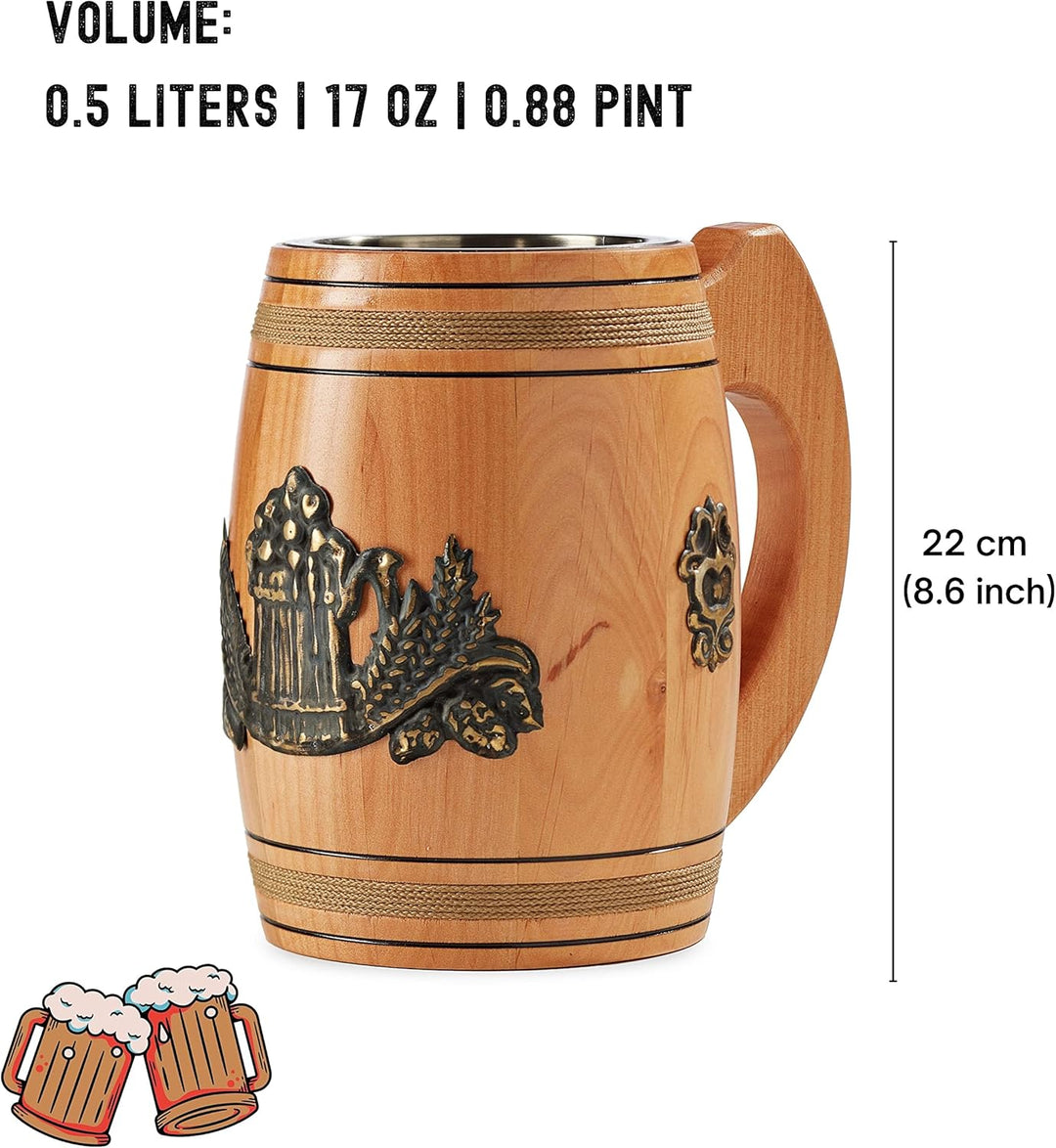 Bierkrug aus Holz, handgefertigt, echte Eiche, 0,5 l, Fassungsvermögen, hellbraun, mittelalterliches
