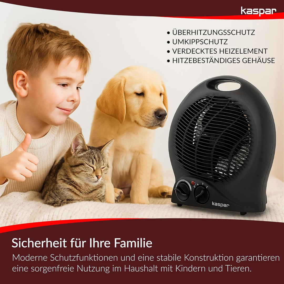 KASPAR Heizlüfter Klein Kompakt Thermoventilator Elektroheizer 1000 W 2000 W Mit Ventilatorfunktion