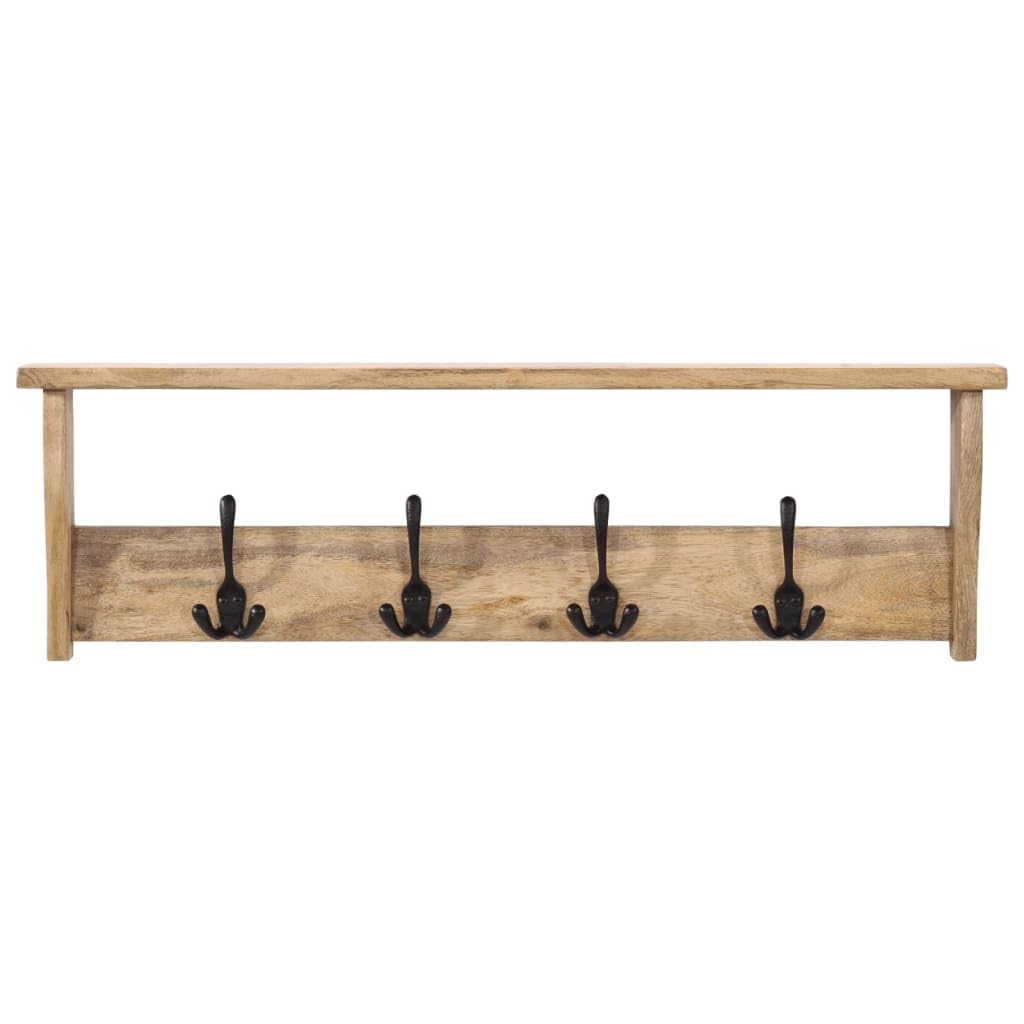 Hothingwell Wandgarderobe, Mangoholz, massiv, 4 Haken | Mit Regal, praktisches Design, tropisches Ha