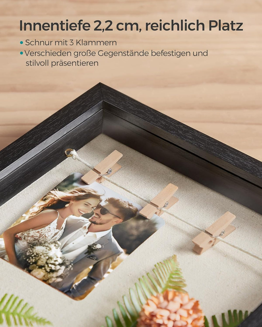 SONGMICS 3D Bilderrahmen zum Befüllen, Fotorahmen mit Schnur, Klammern, Stecknadeln, DIY, Schaumstof