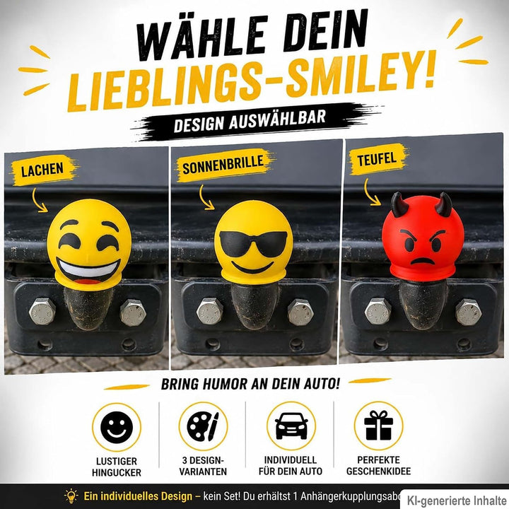 Anhängerkupplung Abdeckung Smiley – Lustige AHK Schutzkappe für 50 mm Kugelkopf – Universal für Auto