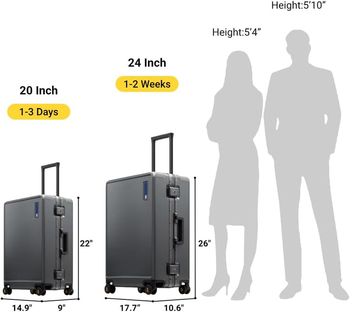 LEVEL8 Koffer Trolley mit Aluminium Rahmen,Hartschalenkoffer mit 4 Spinner Rollen,Doppelte TSA Schlo