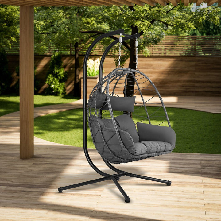 Juskys Doppelhängesessel Aria - Polyrattan Hängesessel mit Gestell & Kissen - Schaukel für Zwei Pers